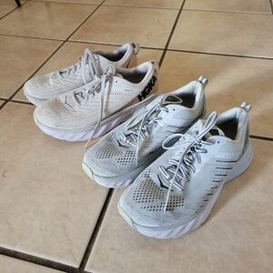 Hoka Light Gray and White Athletic Shoes